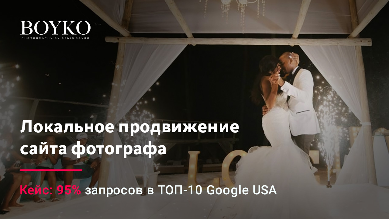 Локальное продвижение сайта свадебного фотографа, 95% запросов в ТОП-10 Google USA у сайта свадебного фотографа