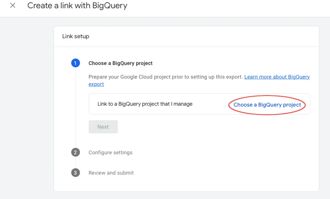 Пункт «Виберіть проєкт BigQuery».