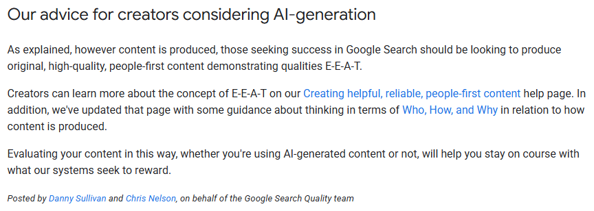 Рекомендації Google щодо використання AI-контенту та дотримання принципів E-E-A-T