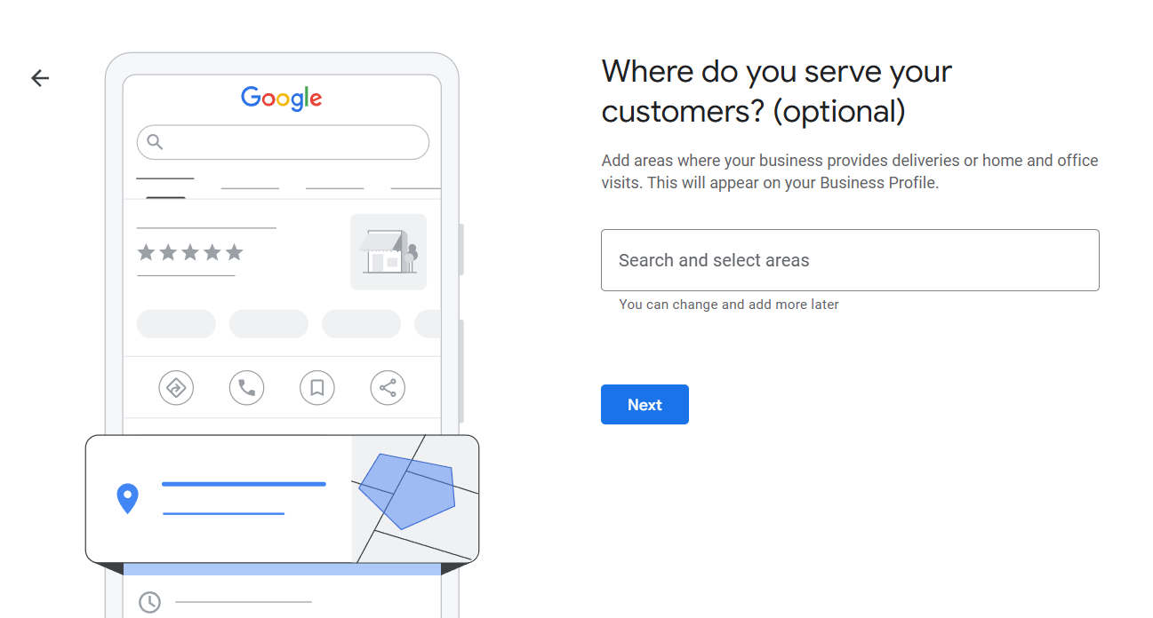 Вкажіть місцеперебування або зону обслуговування для створення Google Business Profile