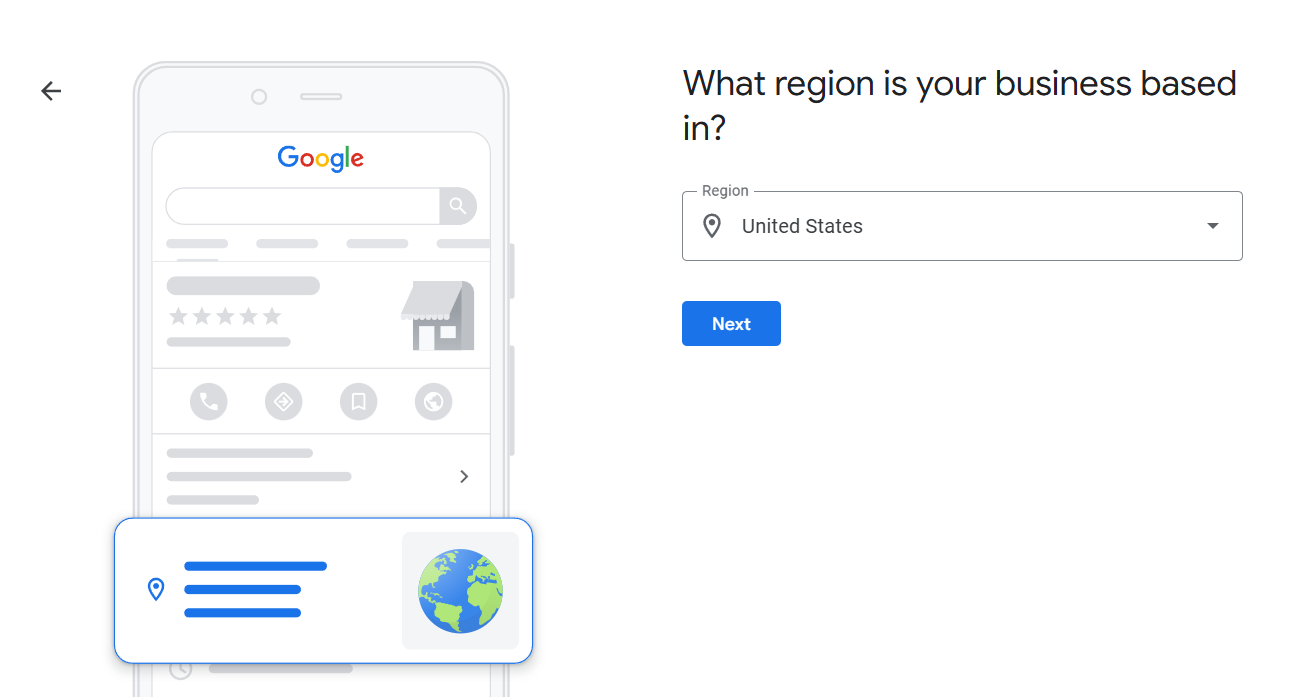 Оберіть регіон для створення Google Business Profile