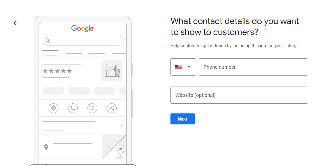 Додайте контактні дані для створення Google Business Profile